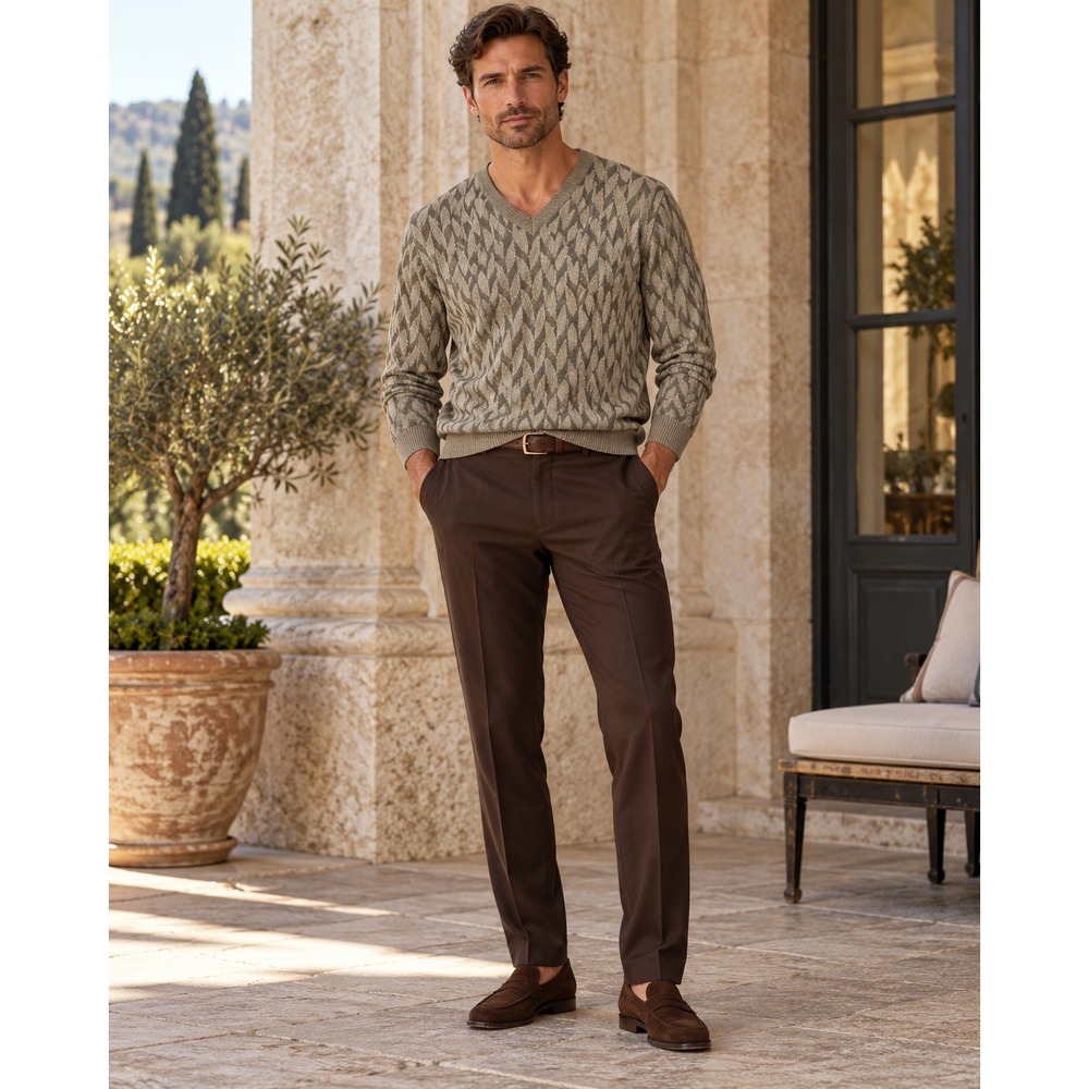 Ermenegildo Zegna 100% Cotton Cable Knit V Neck Sweater Men M Italy Luxury